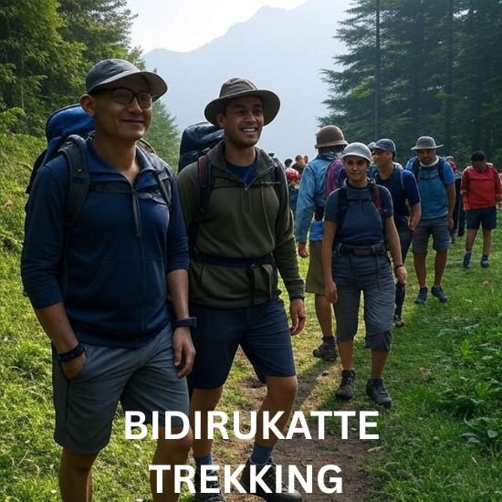 Scenic view of Bidirukatte Trekking route with natural landscape and trekkers