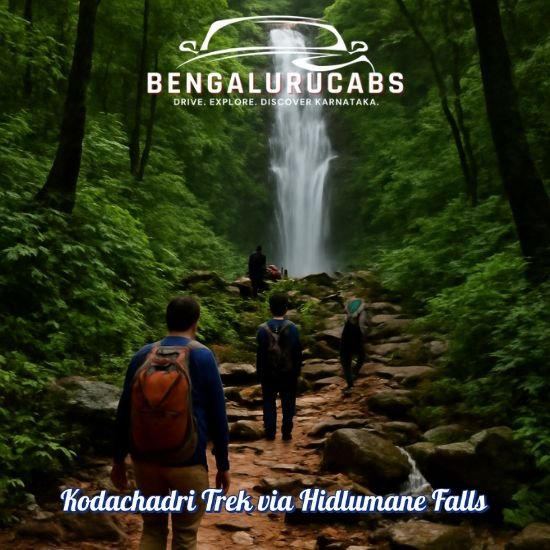 Scenic view of Kodachadri Trek via Hidlumane Falls route with natural landscape and trekkers