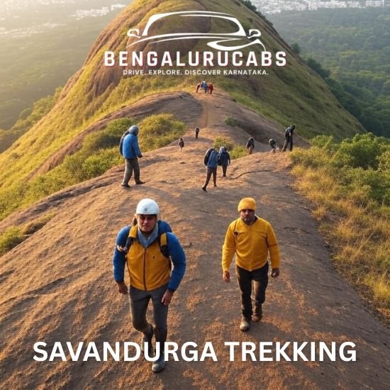 Scenic view of Savandurga Trekking route with natural landscape and trekkers
